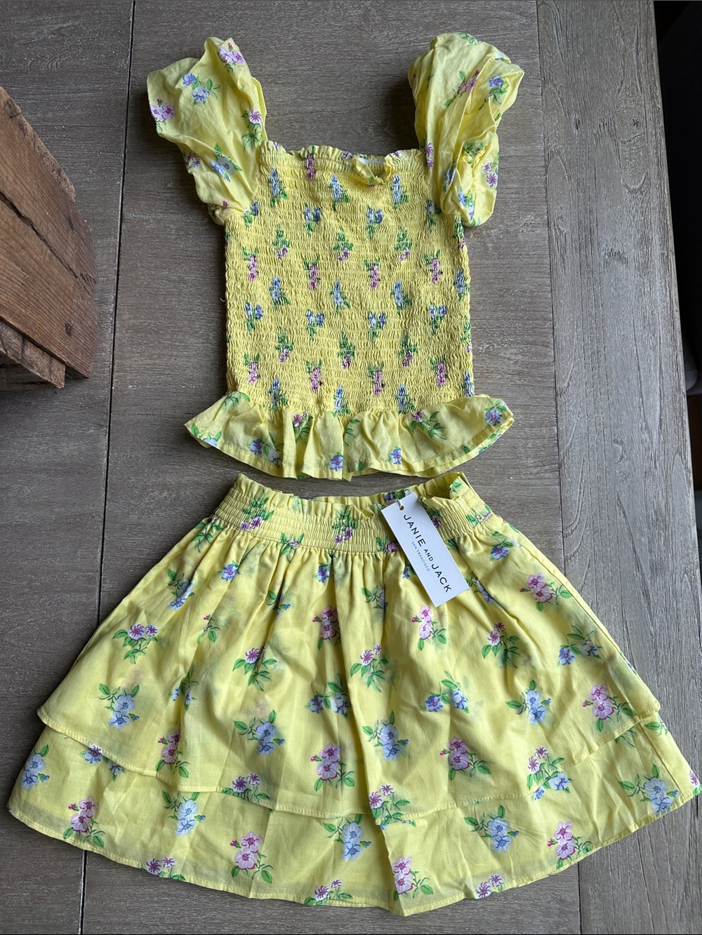 Janie and Jack Yellow Floral Smocked Top & Skirt Set
